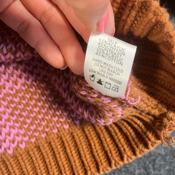 Vestique Pink Brown Checkered Cropped Chunky Preppy V-Neck Knit Sweater Womens M - Picture 4 of 9